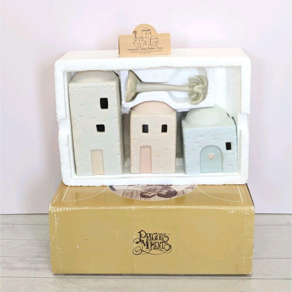 Precious Moments Miniature Nativity Buildings 4pc Set E-2387 Enesco 1982 In Box
